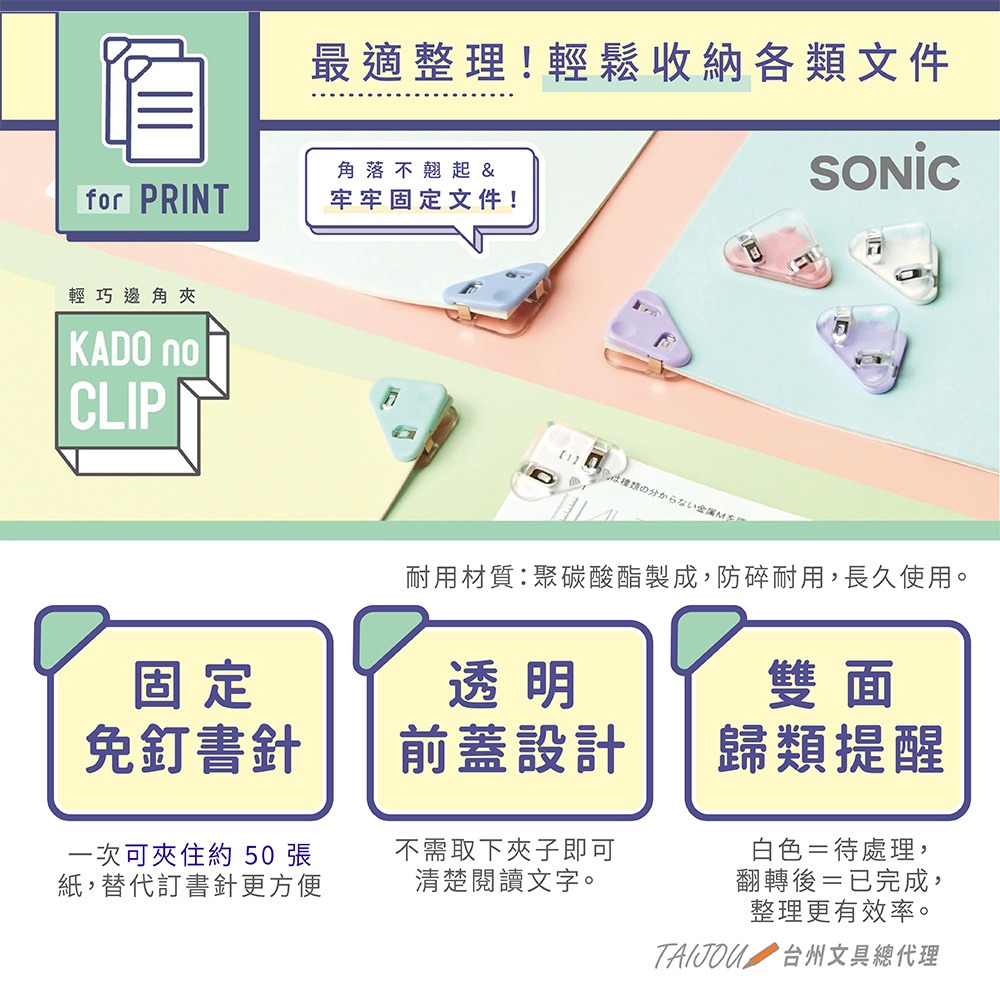 ｜買到吃手手｜日本 SONiC 輕巧邊角夾4入組 SP-1975-W/SP-1990 轉角夾-細節圖5