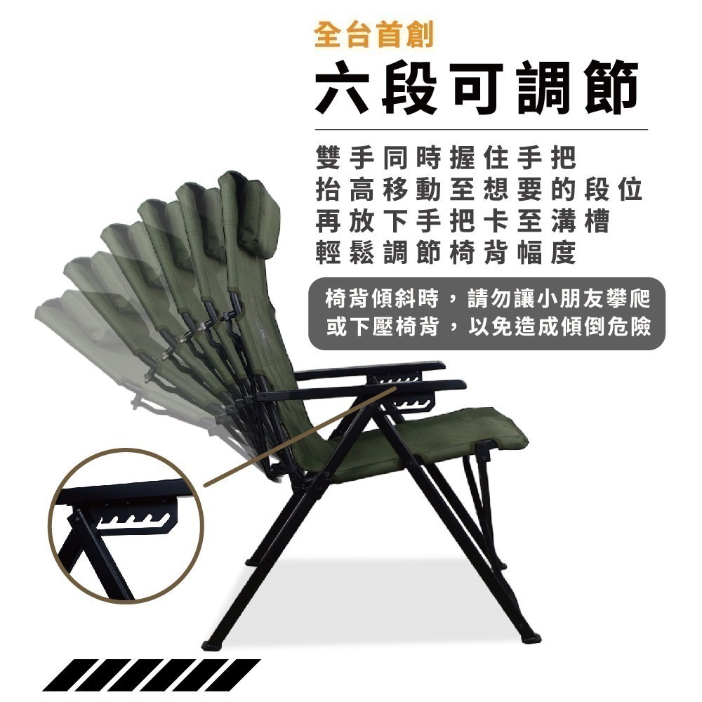 野樂 Camping Ace 黑森戰術六段椅 ARC-8T 大川椅 六段椅 露營椅 折疊椅-細節圖3
