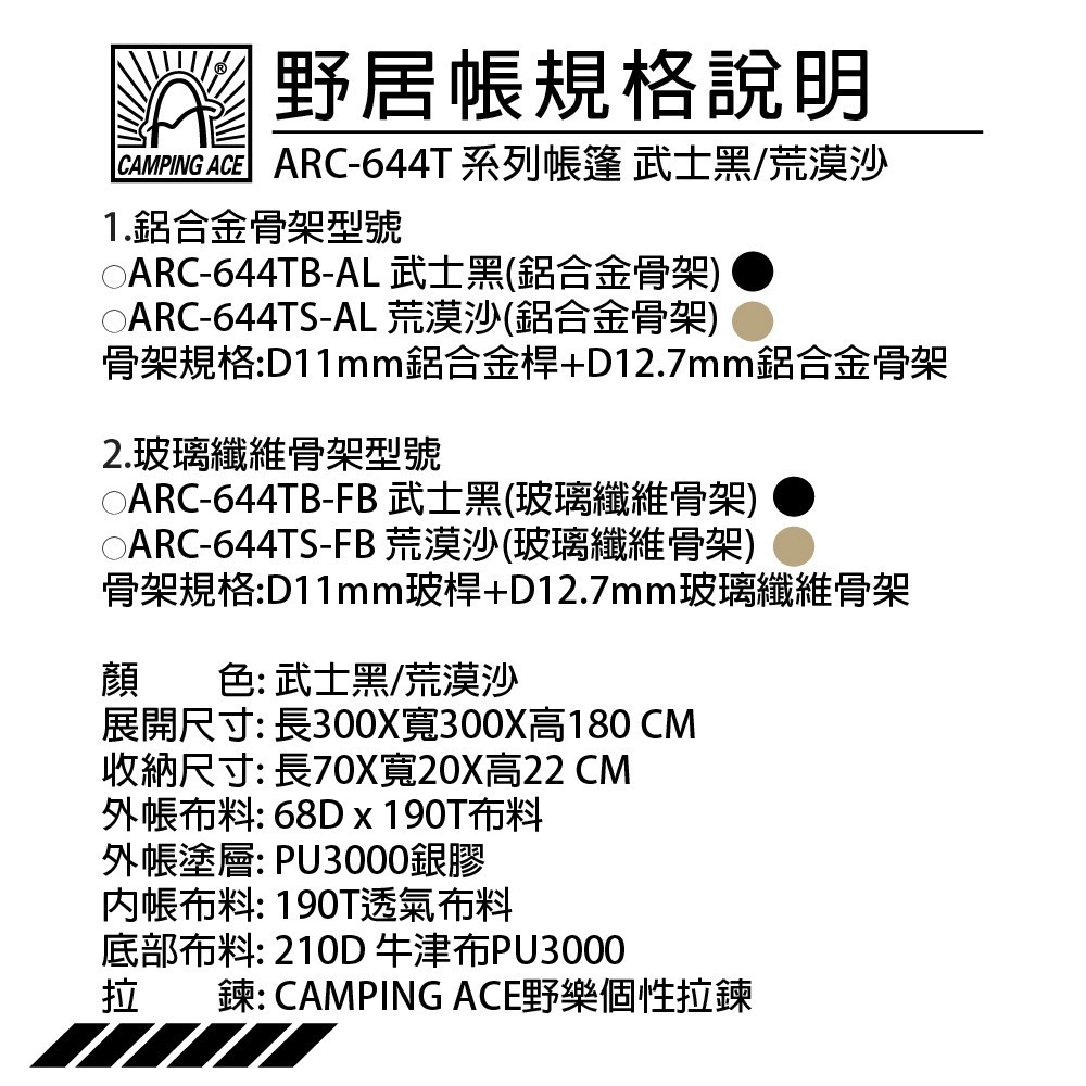 【新品優惠大放送】 Camping Ace 野樂 黑森戰術系列帳篷- ARC-664T+贈高質感防水野餐墊-細節圖6