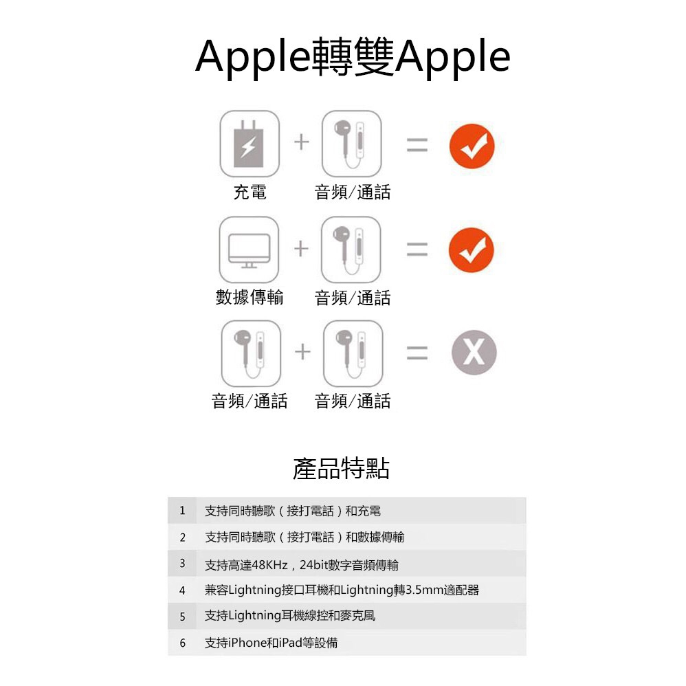 【QIUPAPA】雙Lightning 轉接 轉接線 I8 I7 四合一 IPhone 一轉二 3合1 轉接頭-細節圖7