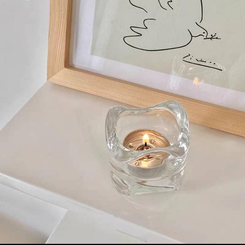 【怪寶貝】ins 波浪曲邊 玻璃 燭台 蠟燭 歐風 簡約 浪漫 桌面裝飾 擺件-細節圖3