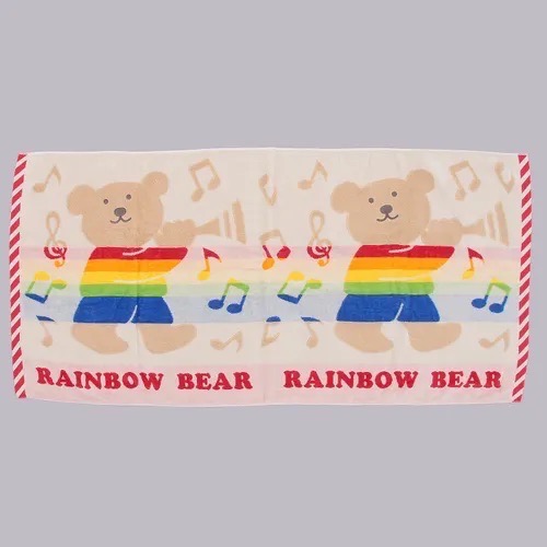 預購 🇯🇵日本進口 彩虹熊浴巾-彩虹音符🎵 日本製 Rainbow bear純綿吸水今治浴巾 60*120cm-細節圖2