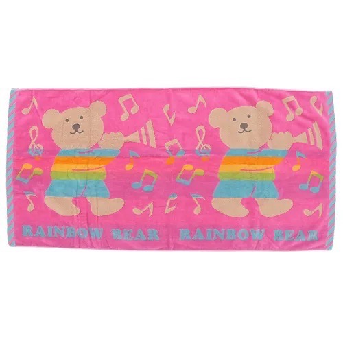 預購 🇯🇵日本進口 彩虹熊浴巾-彩虹音符🎵 日本製 Rainbow bear純綿吸水今治浴巾 60*120cm-細節圖5
