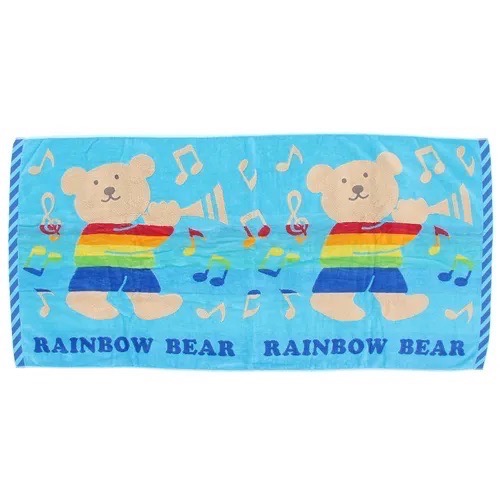 預購 🇯🇵日本進口 彩虹熊浴巾-彩虹音符🎵 日本製 Rainbow bear純綿吸水今治浴巾 60*120cm-細節圖6