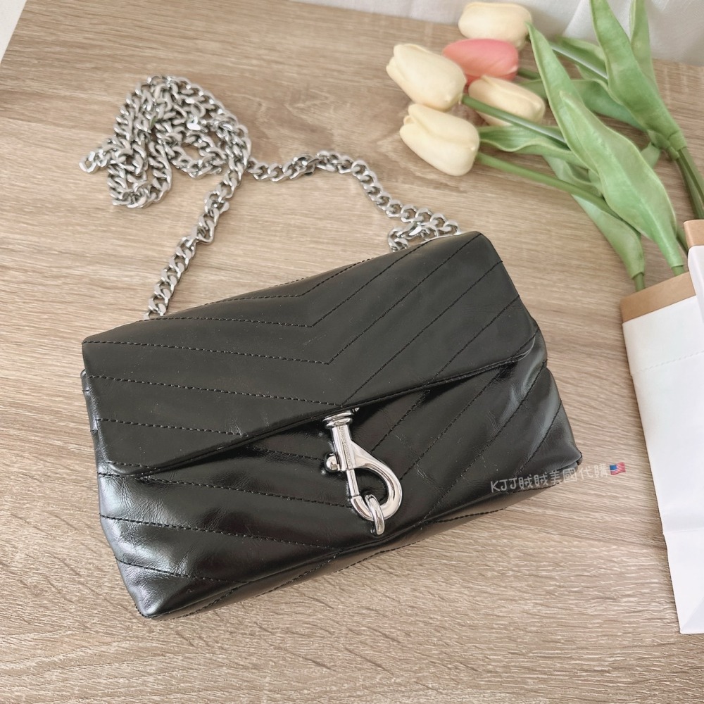 【Rebecca minkoff】RM 斜紋 真皮 迷你 鐵鍊 小廢包 斜背 側背 包包-細節圖2