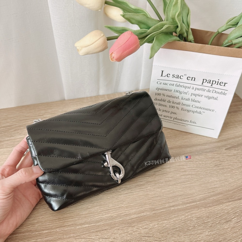 【Rebecca minkoff】RM 斜紋 真皮 迷你 鐵鍊 小廢包 斜背 側背 包包-細節圖3