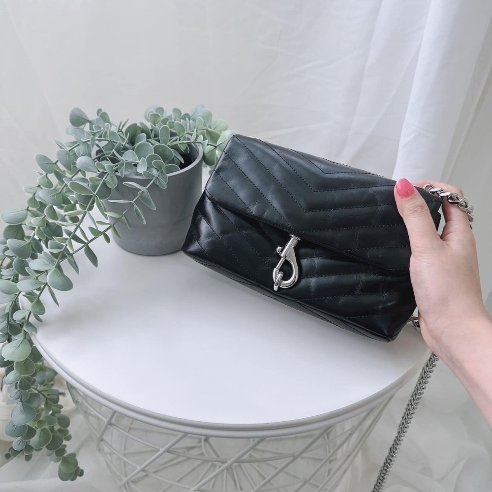 【Rebecca minkoff】RM 斜紋 真皮 迷你 鐵鍊 小廢包 斜背 側背 包包-細節圖8