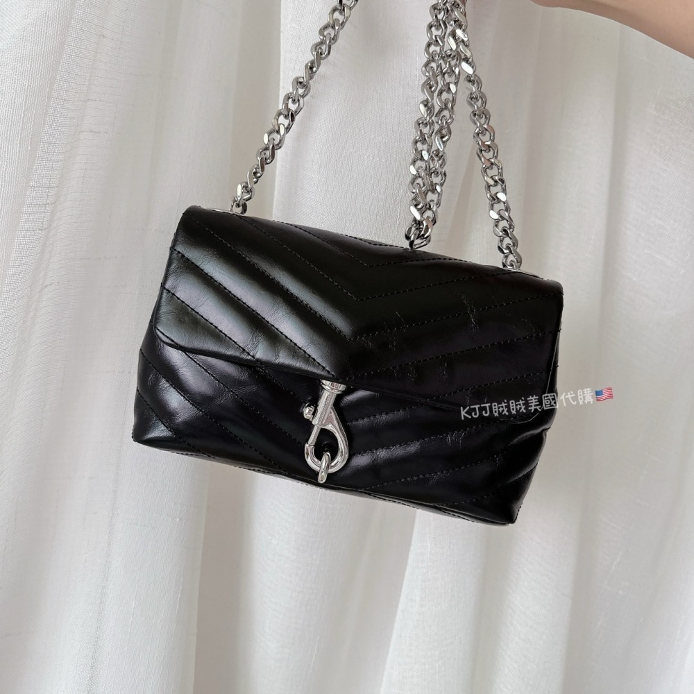 【Rebecca minkoff】RM 斜紋 真皮 迷你 鐵鍊 小廢包 斜背 側背 包包-細節圖3