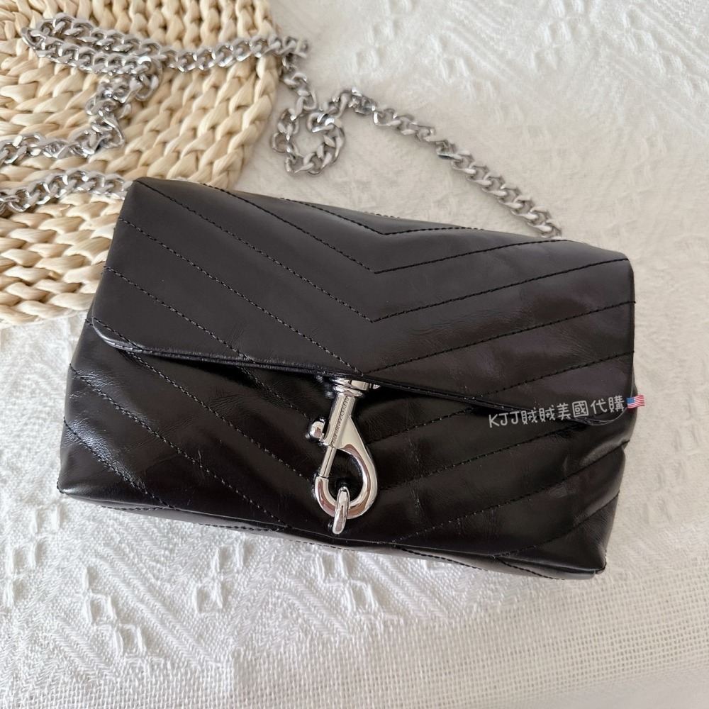 【Rebecca minkoff】RM 斜紋 真皮 迷你 鐵鍊 小廢包 斜背 側背 包包-細節圖4
