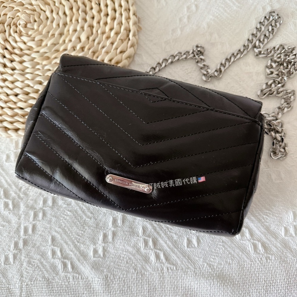 【Rebecca minkoff】RM 斜紋 真皮 迷你 鐵鍊 小廢包 斜背 側背 包包-細節圖5
