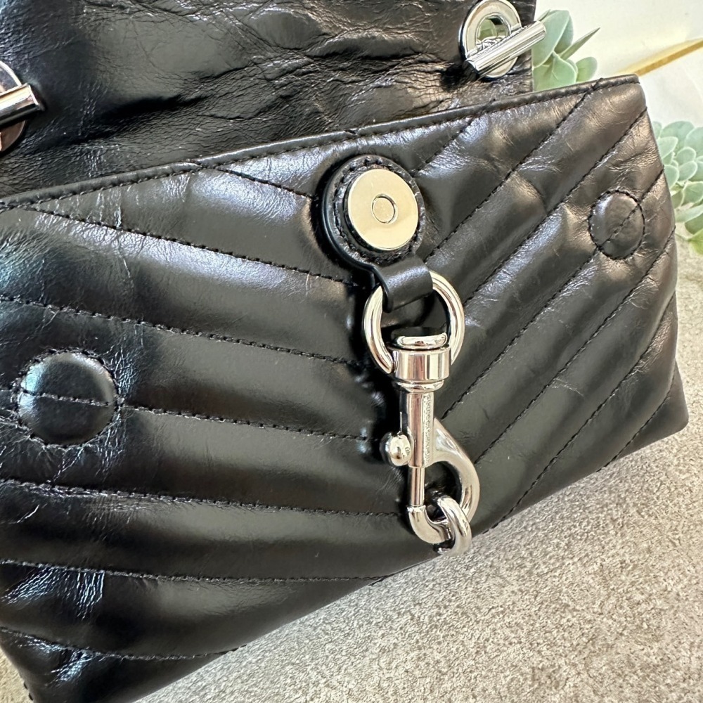【Rebecca minkoff】RM 斜紋 真皮 迷你 鐵鍊 小廢包 斜背 側背 包包-細節圖10