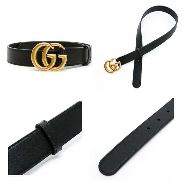 【GUCCI】 經典 仿舊 金色 雙G LOGO 滑面 牛皮 腰帶 皮帶-細節圖2