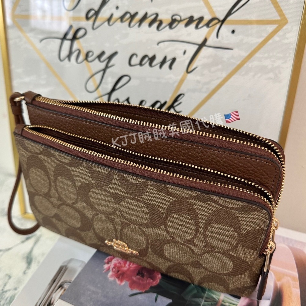 【Coach】DOUBLE ZIP WALLET 雙拉鍊 雙層 皮夾 手拿 ⚠️腕帶出有小破皮⚠️小瑕疵，不影響使用-細節圖5