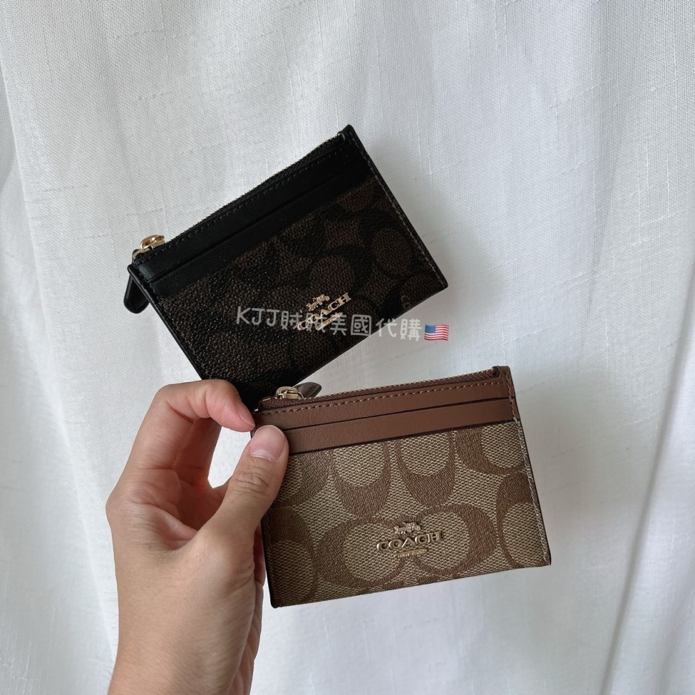 【Coach】 PVC 皮革 防刮 老花 扁扁 鑰匙 零錢包 包包-細節圖3