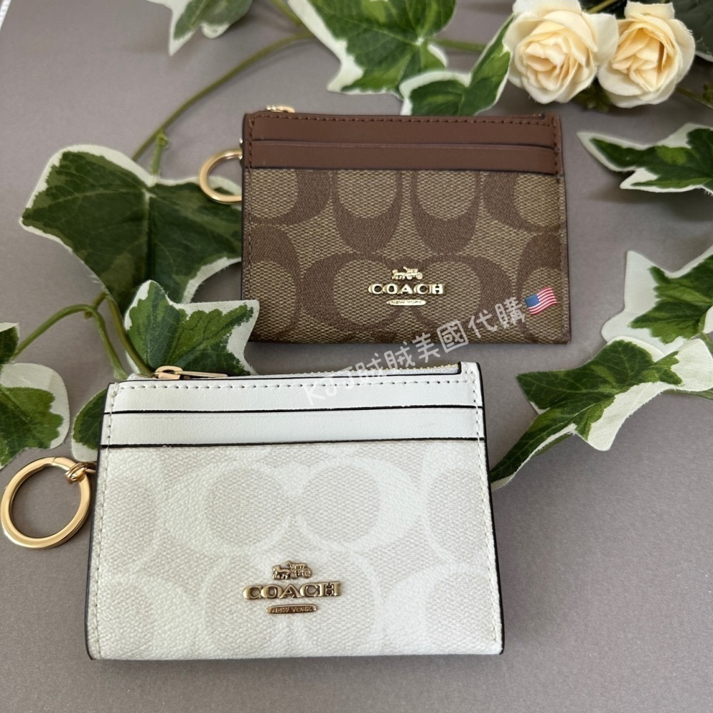 【Coach】 PVC 皮革 防刮 老花 扁扁 鑰匙 零錢包 包包-細節圖6