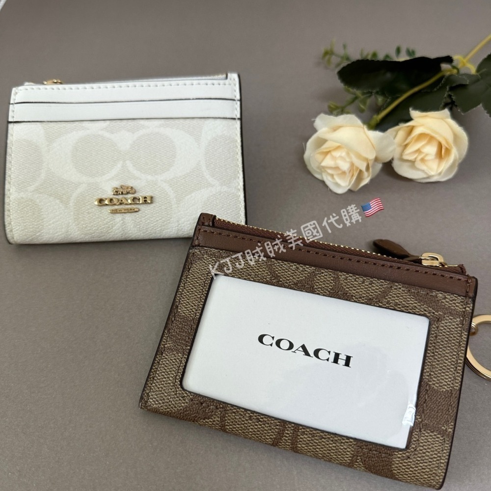 【Coach】 PVC 皮革 防刮 老花 扁扁 鑰匙 零錢包 包包-細節圖7