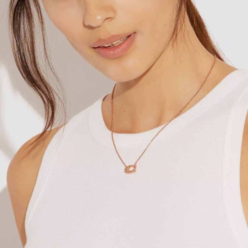 【Coach】 LOGO 字母 滿鑽 耳針 耳環 項鍊 飾品-細節圖2