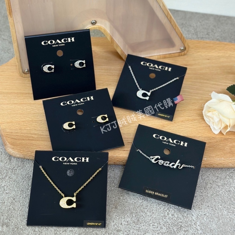 【Coach】 LOGO 字母 滿鑽 耳針 耳環 項鍊 飾品-細節圖2