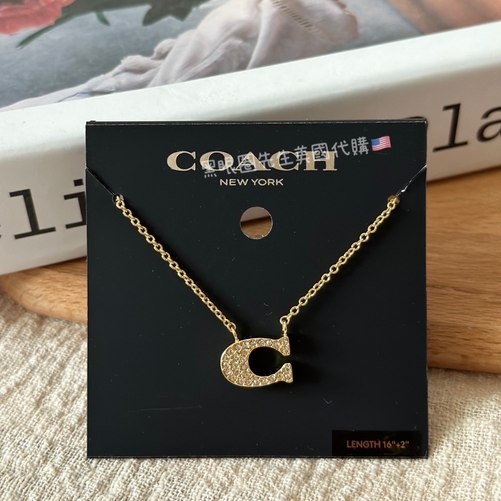 【Coach】 LOGO 字母 滿鑽 耳針 耳環 項鍊 飾品-細節圖9