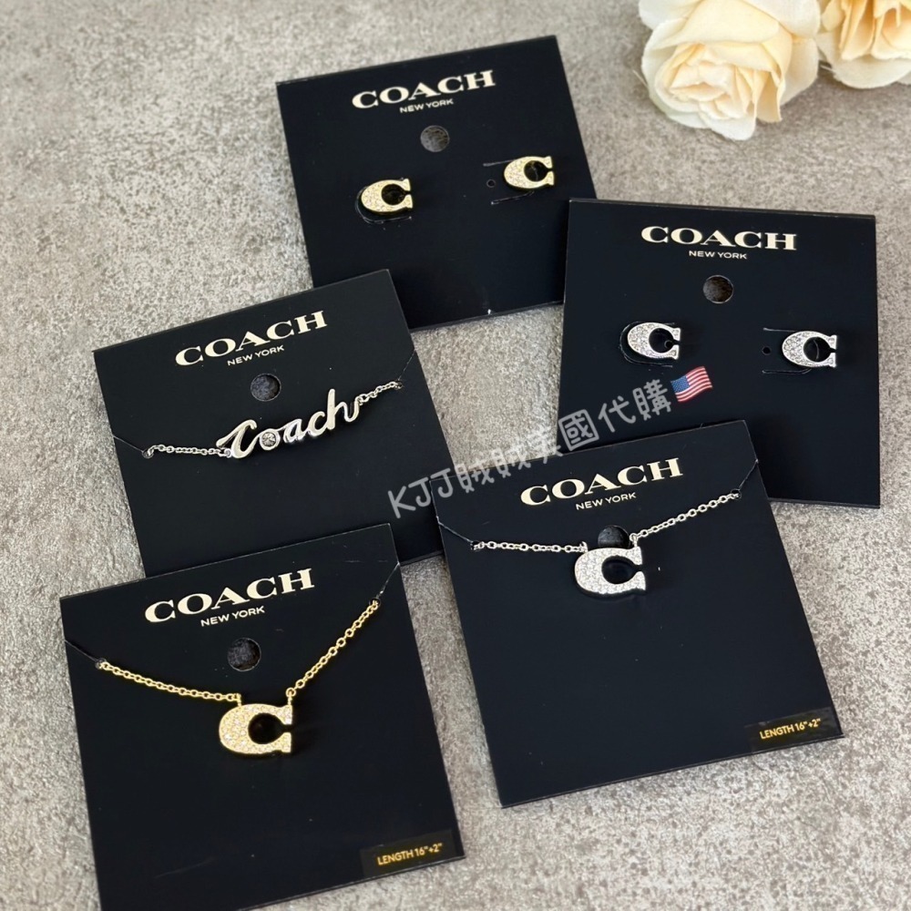 【Coach】 LOGO 字母 滿鑽 耳針 耳環 項鍊 飾品-細節圖3