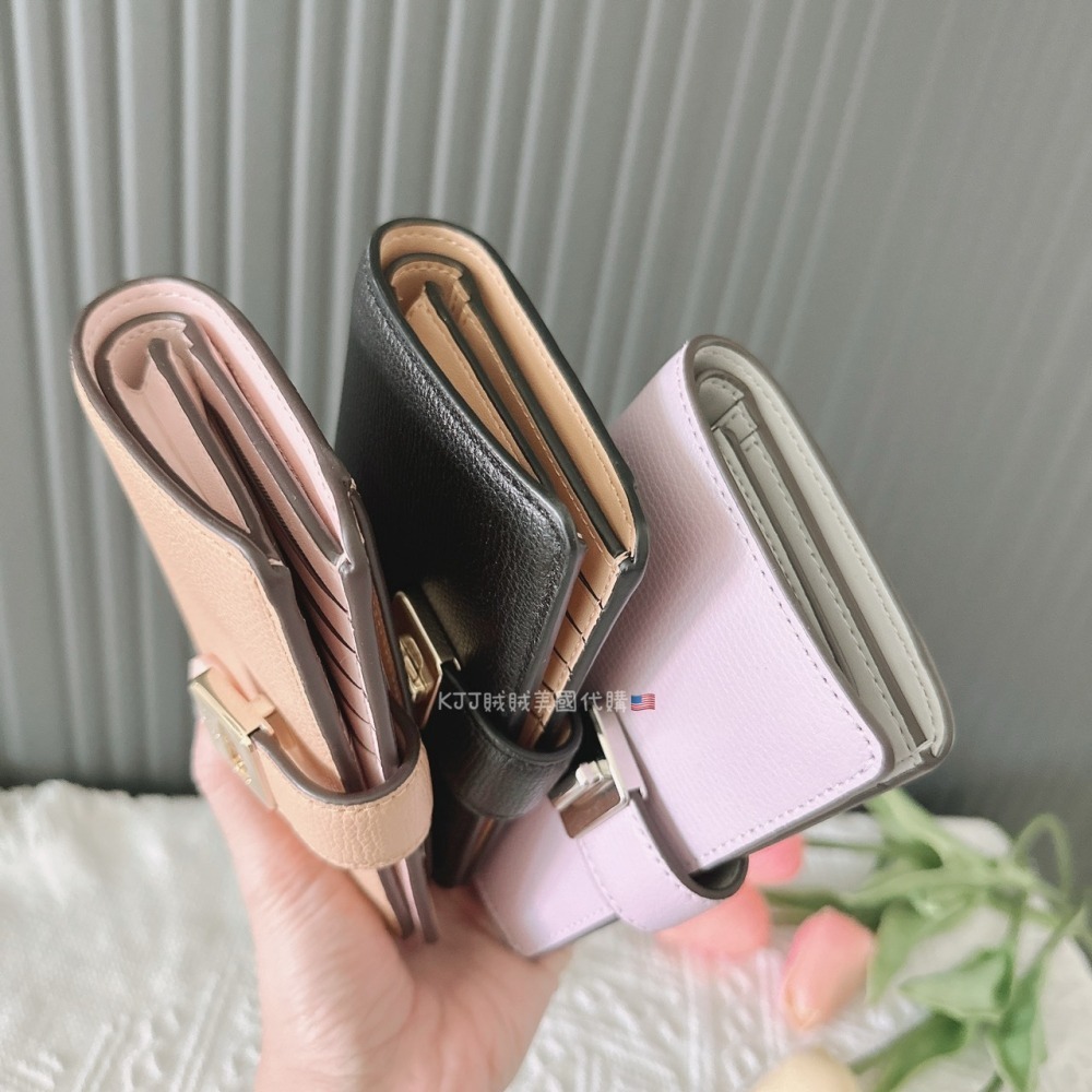 【Kate spade】KS Phoebe 粒面 皮革 雙折 撞色 旋鎖釦式 中夾 包包-細節圖3