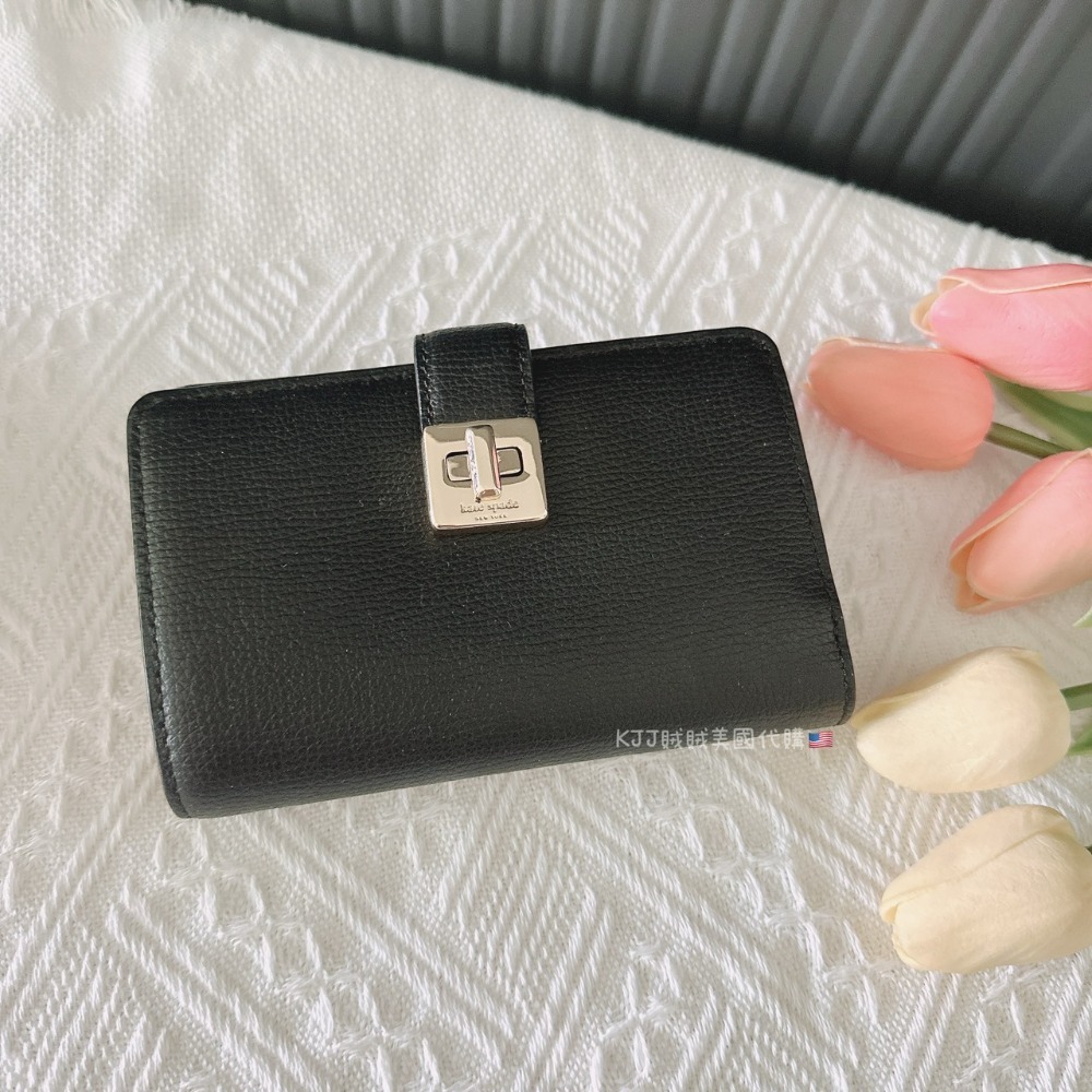 【Kate spade】KS Phoebe 粒面 皮革 雙折 撞色 旋鎖釦式 中夾 包包-規格圖5