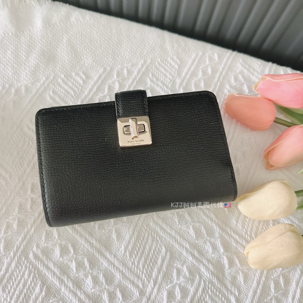 【Kate spade】KS Phoebe 粒面 皮革 雙折 撞色 旋鎖釦式 中夾 包包-規格圖5