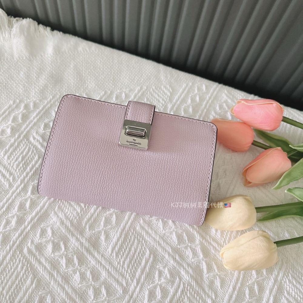 【Kate spade】KS Phoebe 粒面 皮革 雙折 撞色 旋鎖釦式 中夾 包包-規格圖5