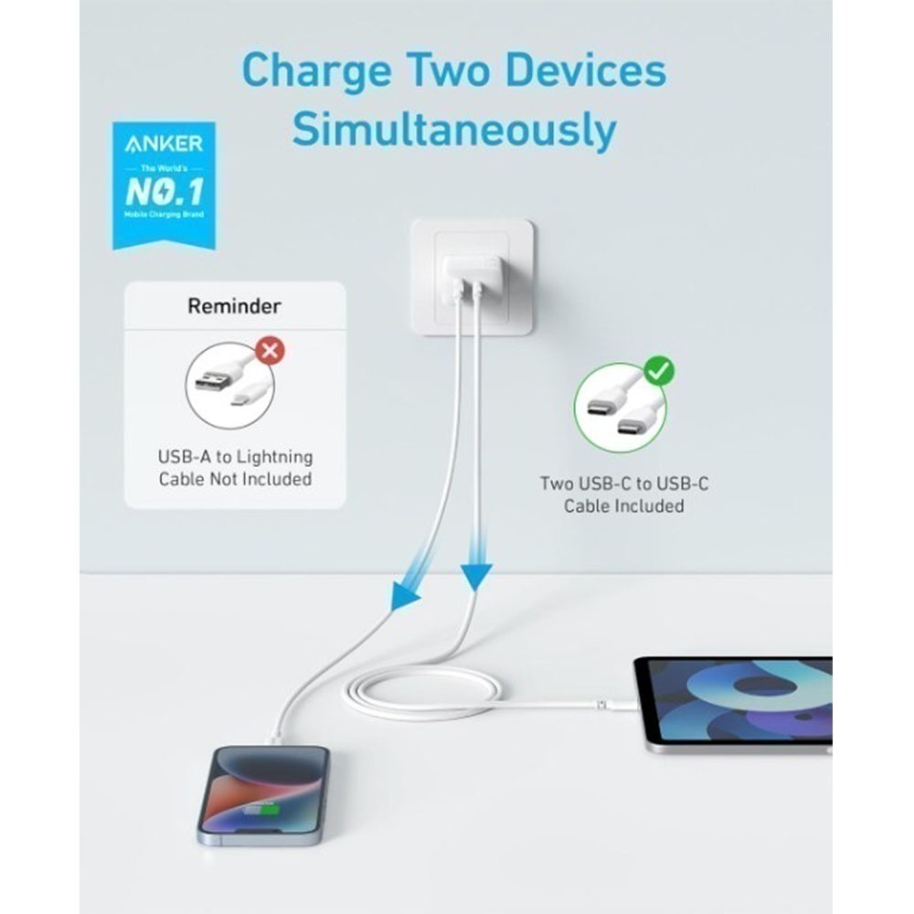 iPhone 15/16適用【Anker】Type-C USB 充電器2件組 內含 ✨兩個充電頭+兩條充電線 黑色/白-細節圖7