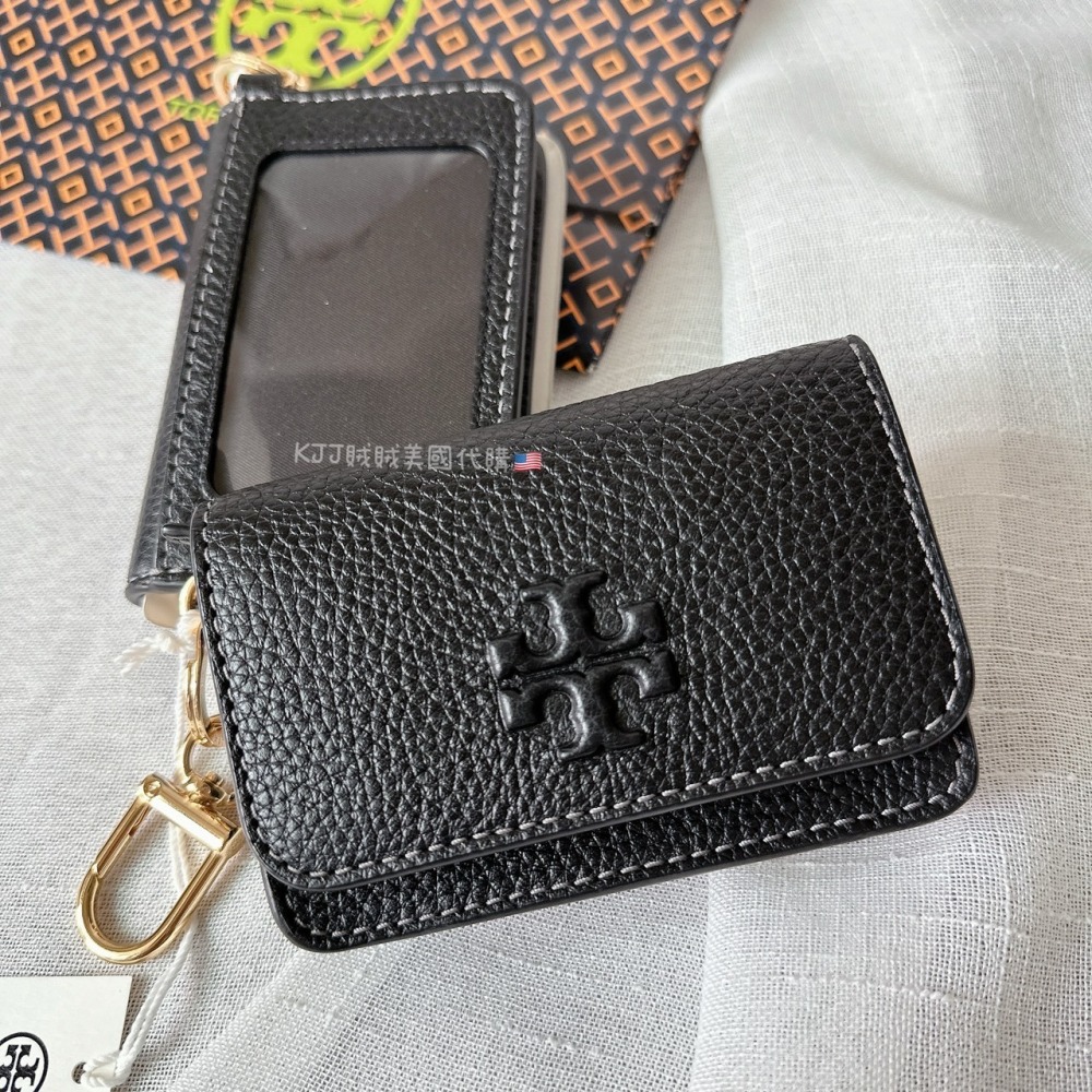 【Tory Burch】TB 浮雕 LOGO 荔枝 皮革 翻蓋 證件 零錢包-細節圖2