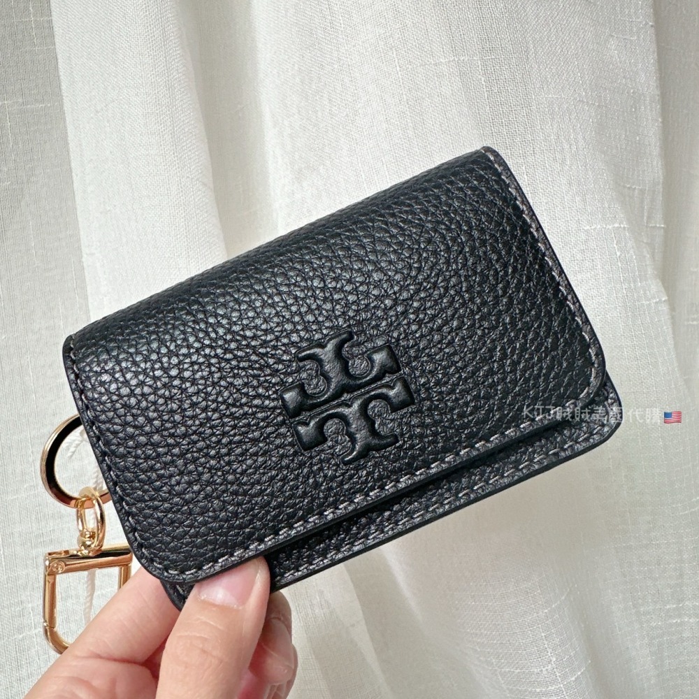 【Tory Burch】TB 浮雕 LOGO 荔枝 皮革 翻蓋 證件 零錢包-細節圖4