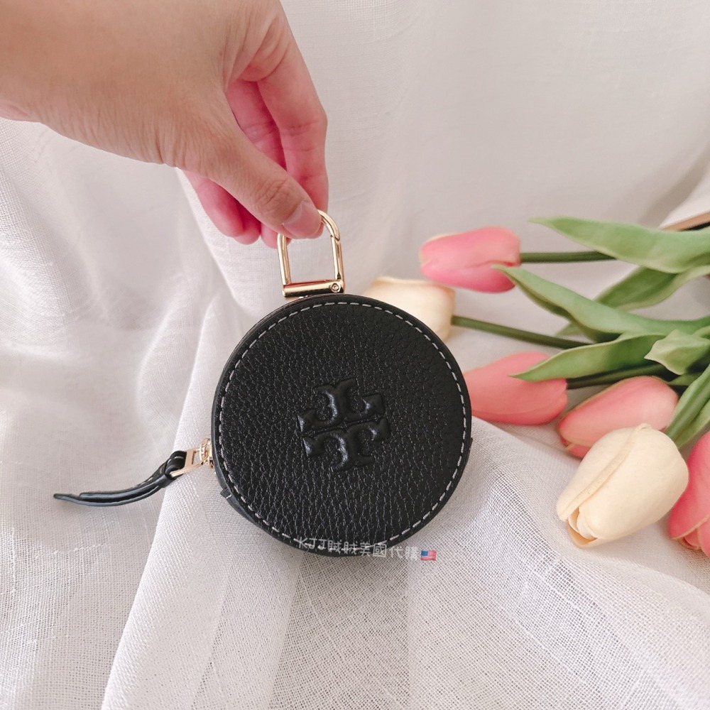 【Tory Burch】TB 浮雕 LOGO 荔枝 皮革 鑰匙圈  零錢包-細節圖3