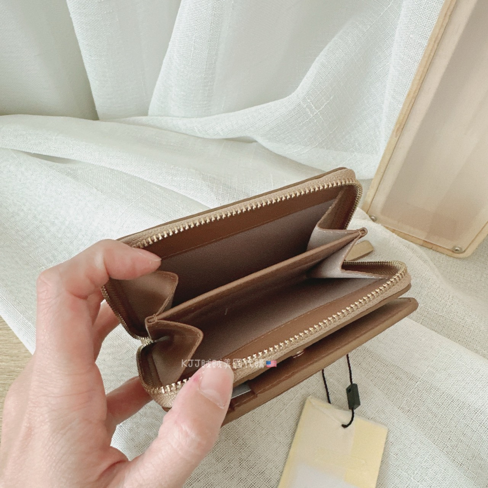 【MJ】荔枝紋對開拉鍊短夾-奶茶色-細節圖2