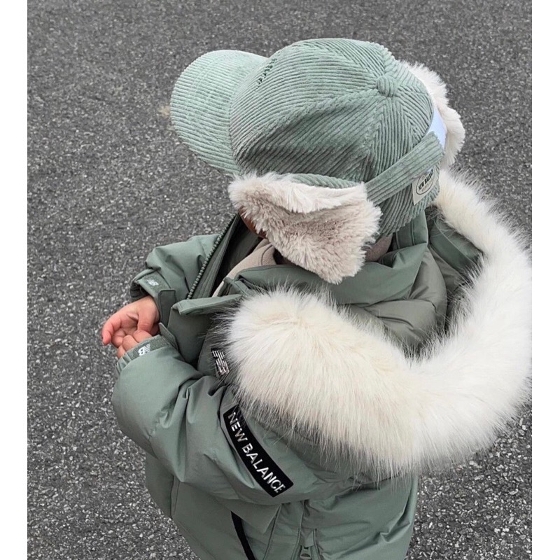 A BaO ! 韓國代購 new balance kids 燈芯絨兒童軍帽 棒球帽 毛帽 飛行帽 中性 男女童 護耳帽-細節圖8
