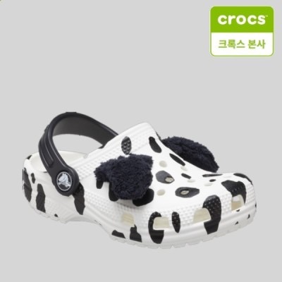 韓國代購 CROCS 立體可愛狗耳朵洞洞鞋 兒童涼鞋 小童 秋冬限定 毛毛鞋 保暖 黑白色 爆款 斑點狗狗 大麥町造型-細節圖2