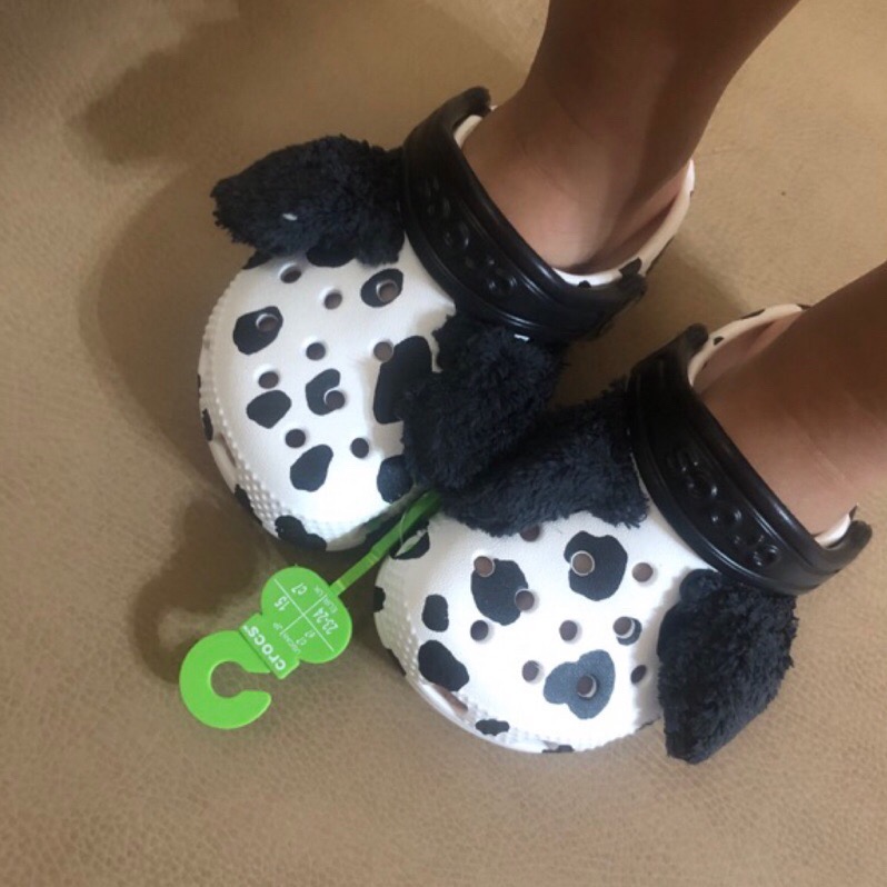 韓國代購 CROCS 立體可愛狗耳朵洞洞鞋 兒童涼鞋 小童 秋冬限定 毛毛鞋 保暖 黑白色 爆款 斑點狗狗 大麥町造型-細節圖6