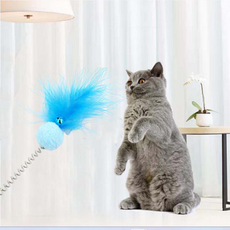 吸盤彈簧逗貓棒🔥真便宜現貨🔥吸盤羽毛鈴鐺 吸附式貓玩具 貓抓毛絨球 貓咪自嗨玩具 寵物玩具-細節圖2