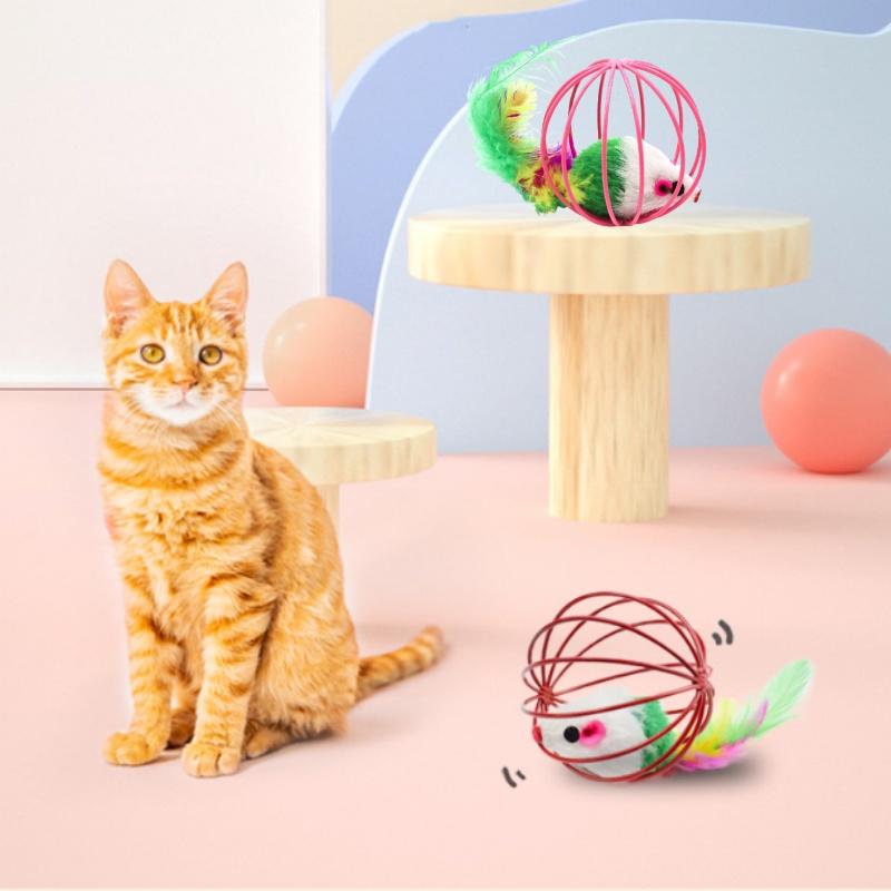 籠中鼠🔥真便宜現貨🔥貓玩具 絨毛小老鼠 寵物玩具 貓咪玩具 滾球囚籠老鼠 滾球不倒翁老鼠-細節圖2