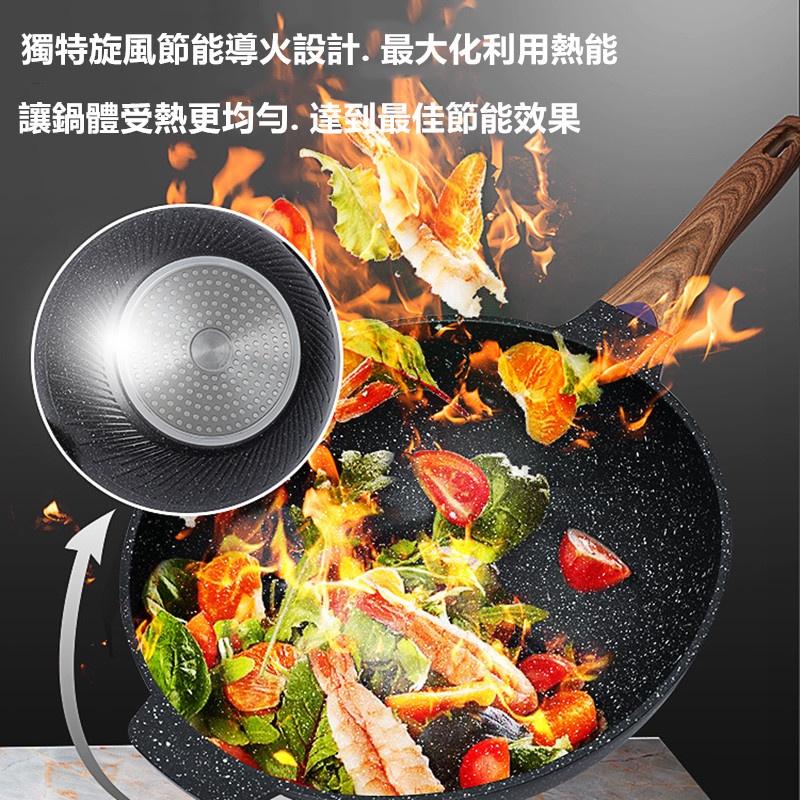 真金剛麥飯石不沾鍋 🔥真便宜現貨🔥32cm/34cm平底耐磨煎炒耐用設計 贈木鏟鍋蓋 不需養鍋 堅實耐用 炒菜鍋 煎鍋-細節圖4