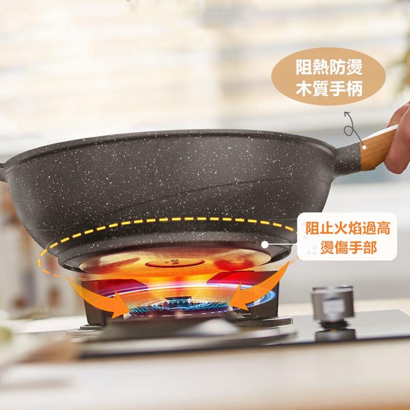 真金剛麥飯石不沾鍋 🔥真便宜現貨🔥32cm/34cm平底耐磨煎炒耐用設計 贈木鏟鍋蓋 不需養鍋 堅實耐用 炒菜鍋 煎鍋-細節圖6