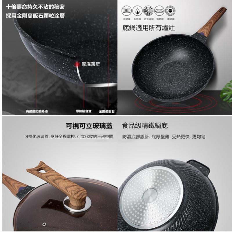 真金剛麥飯石不沾鍋 🔥真便宜現貨🔥32cm/34cm平底耐磨煎炒耐用設計 贈木鏟鍋蓋 不需養鍋 堅實耐用 炒菜鍋 煎鍋-細節圖8