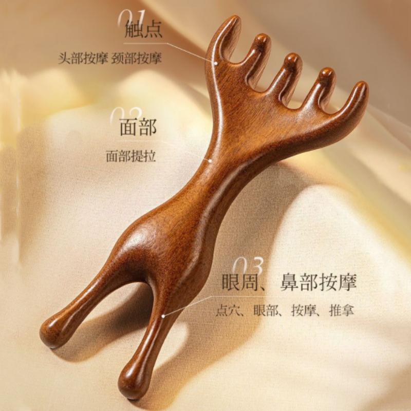 鹿角按摩梳🔥真便宜+發票🔥檀木梳 檀木按摩梳 頭皮按摩梳 原木梳 經絡梳 按摩梳 頭皮按摩 五抓梳 金絲檀木梳-細節圖8