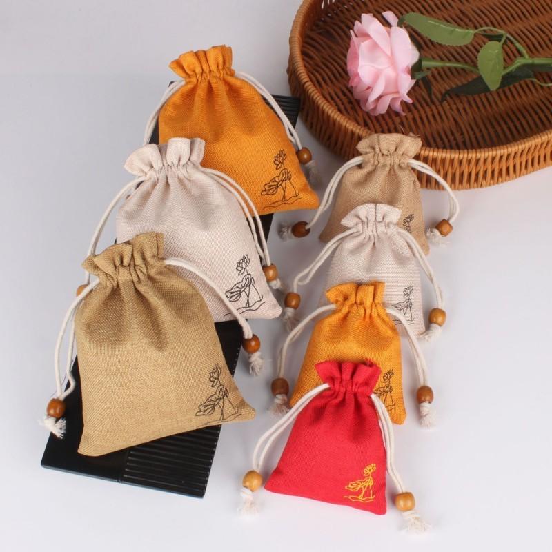 荷花棉麻束口袋🔥真便宜🔥錦鍛布袋 帆布袋 束口袋 麻布束口袋 束口收納袋 抽繩收納袋 咖啡袋 首飾袋 飾品收納袋 麻布袋-細節圖3