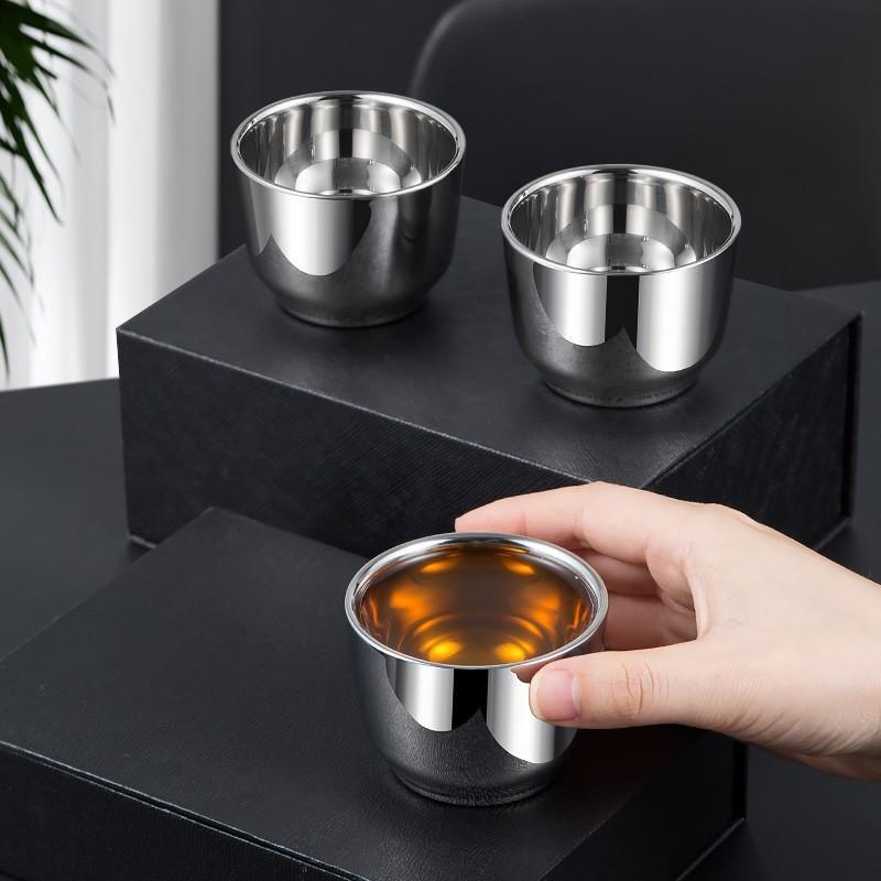 不鏽鋼茶杯🔥真便宜🔥304雙層杯 鋼杯 隔熱杯 直口杯 茶杯 一口杯 杯子 小杯子 泡茶 茶藝 不鏽鋼杯-細節圖6