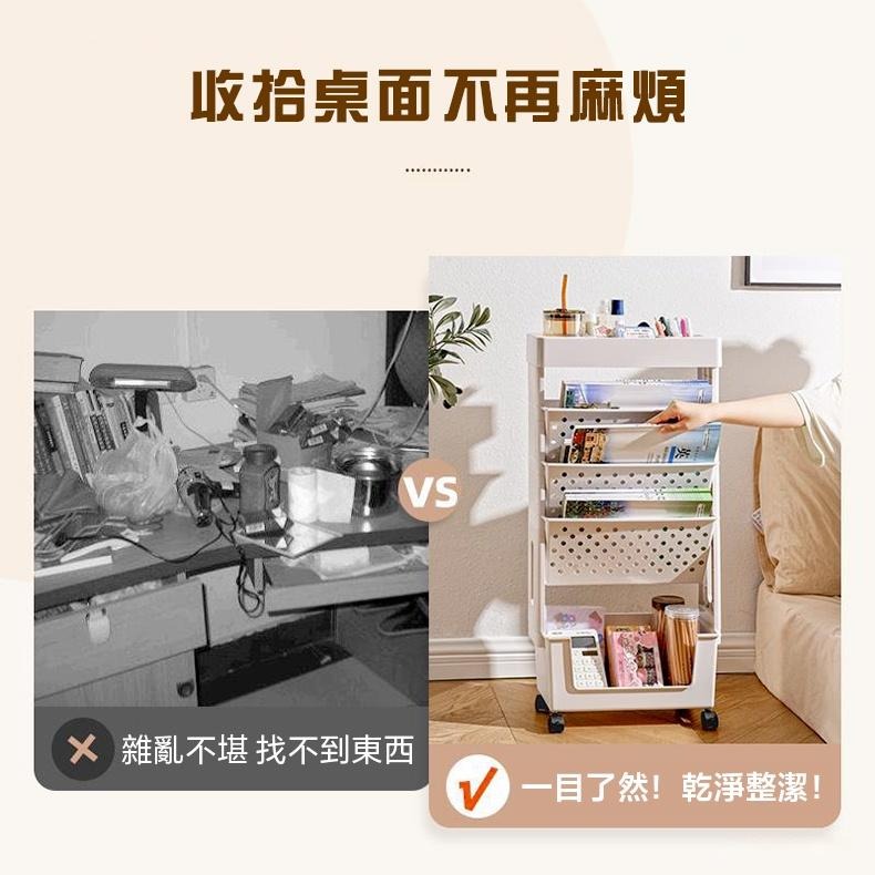 移動書架 收納推車 五層滑輪置物架  書本收納置物架 桌邊置物架 收納櫃  書桌收納置物架-細節圖3