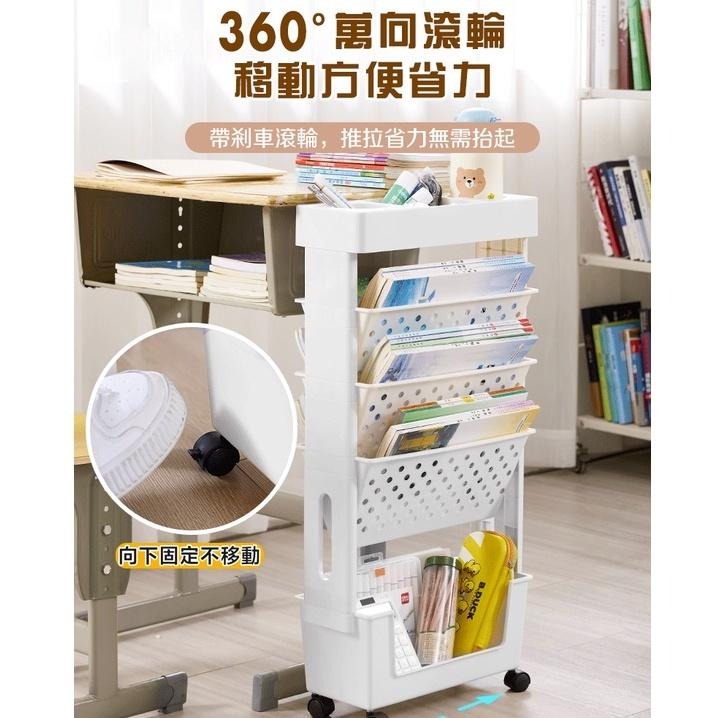 移動書架 收納推車 五層滑輪置物架  書本收納置物架 桌邊置物架 收納櫃  書桌收納置物架-細節圖6