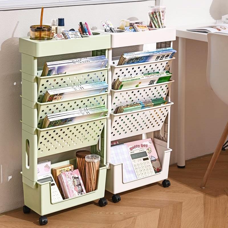 移動書架 收納推車 五層滑輪置物架  書本收納置物架 桌邊置物架 收納櫃  書桌收納置物架-細節圖9