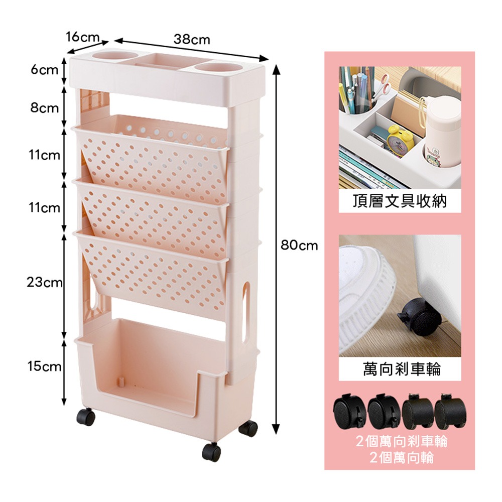移動書架 收納推車 五層滑輪置物架  書本收納置物架 桌邊置物架 收納櫃  書桌收納置物架-細節圖11