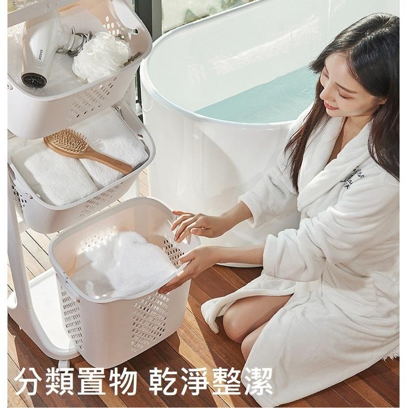 髒衣籃 洗衣籃 滑輪置物籃 分類洗衣籃 推車 雙層洗衣籃 浴室收納架 三層洗衣籃  洗衣籃推車-細節圖4