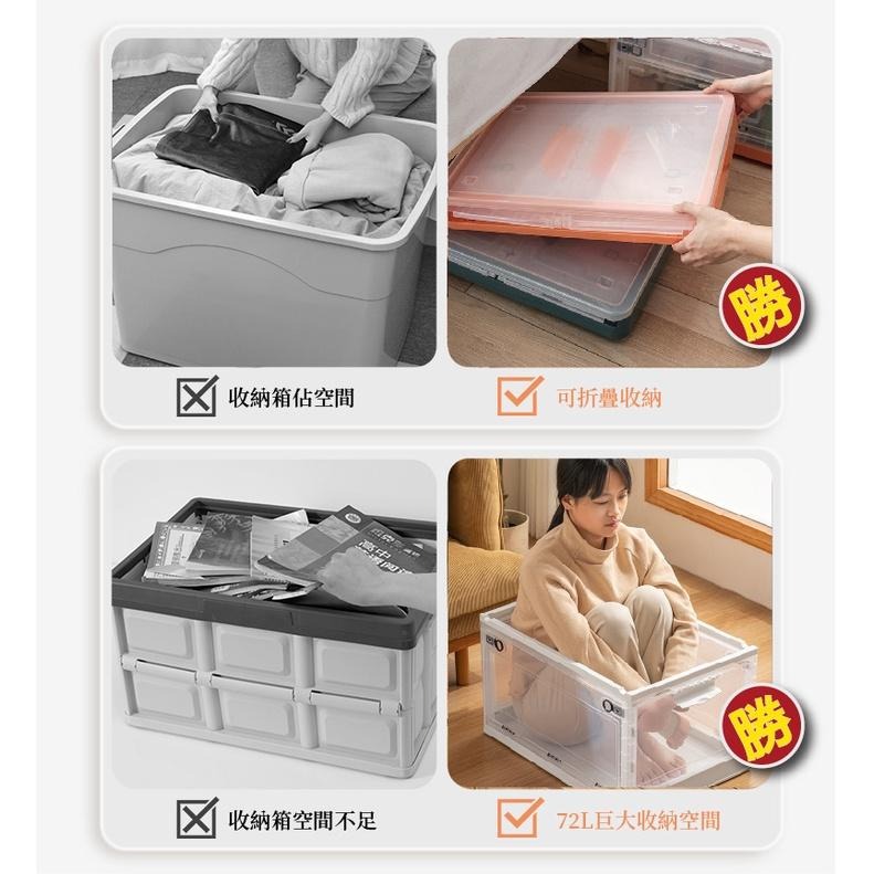 折疊收納箱 72L巨大三開門折疊收納箱 滑輪摺疊收納箱 衣服收納盒 衣櫃收納盒-細節圖4